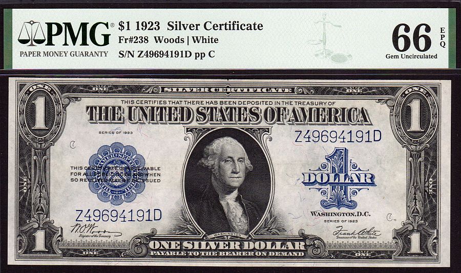 Fr.238, 1923 $1 Silver Certificate, Gem CU, PMG66-EPQ, Z49694191D